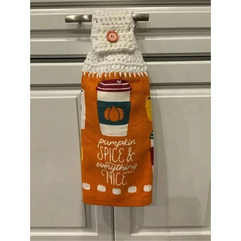 Crochet Top Kitchen Towel- Pumpkin spice Everything nice W/jar